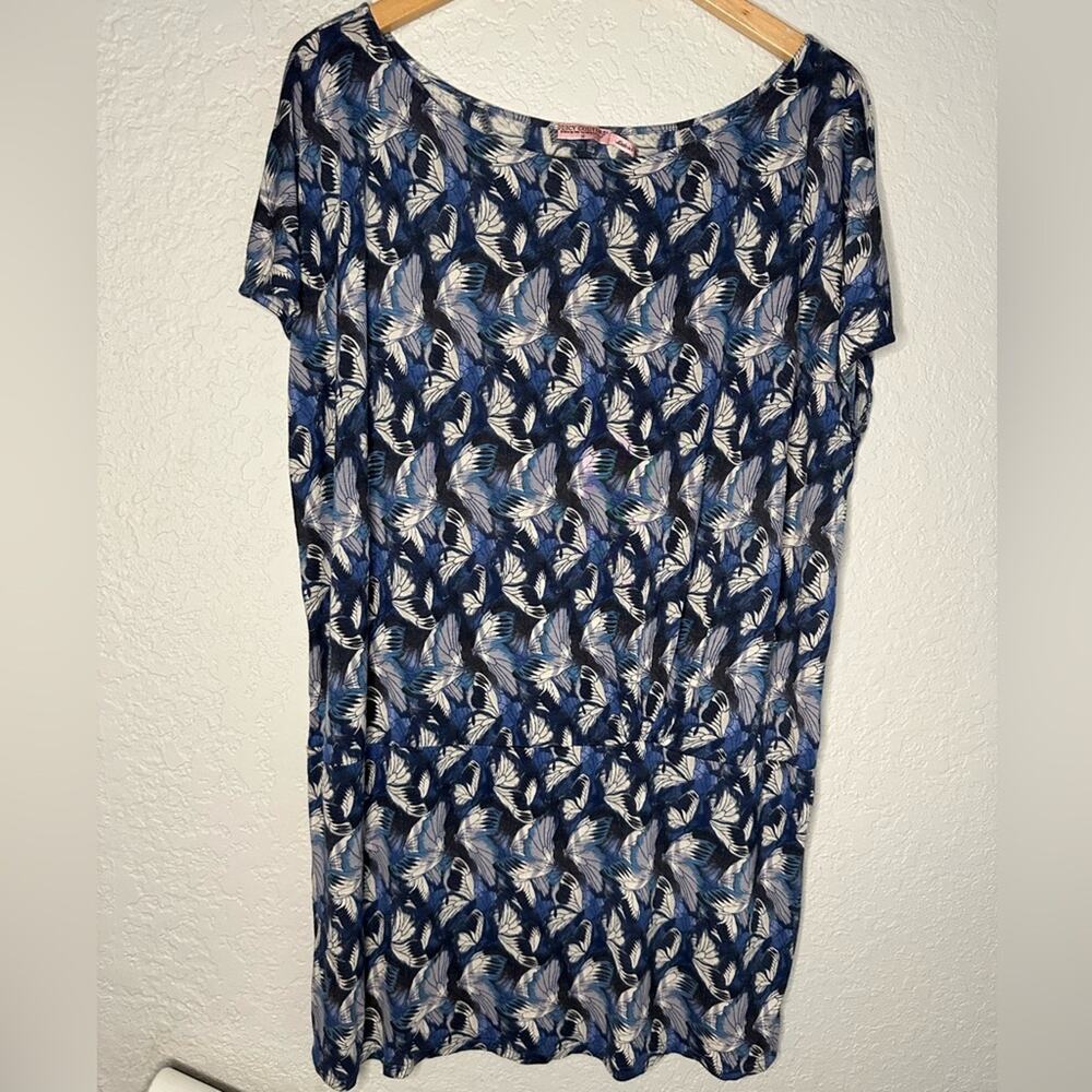 Juicy Couture Butterfly Blue Silk Viscose Mini Dress Butterflies Drop Waist